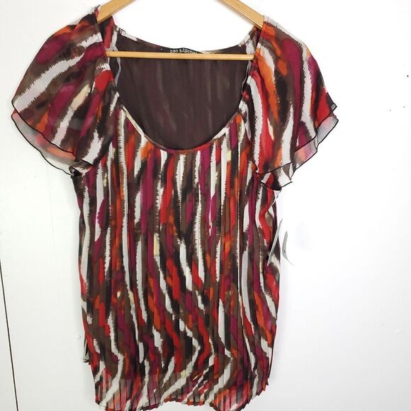 Zac Rachel Top Womens 1X Blouse Flutter Sleeves Colorful Pleated Front New - Picture 1 of 11